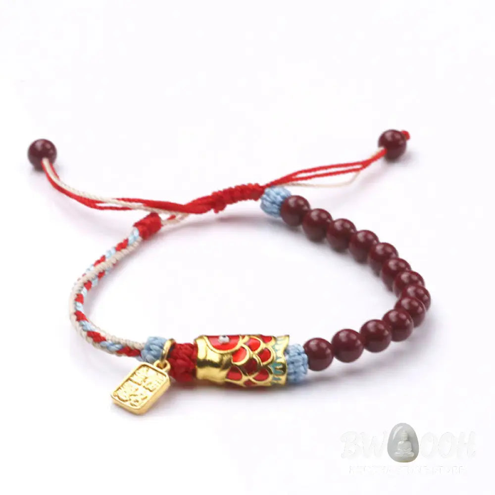 Buddha Stones Cinnabar Beads Lucky Koi Fish Blessing Bracelet - Koi Fish(Wrist Circumference: 14-19cm) - Bracelet