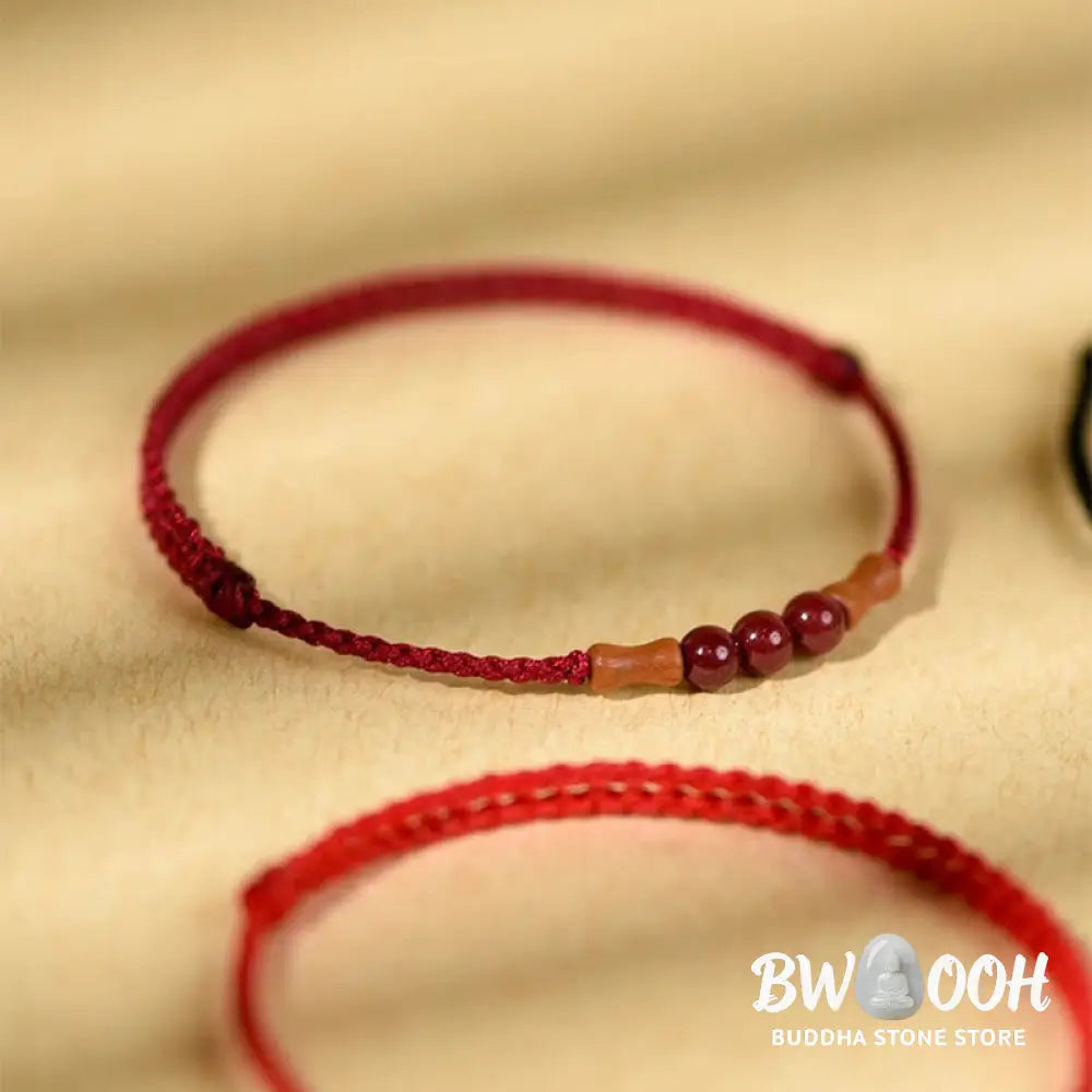 Buddha Stones Cinnabar Beads Peach Wood Blessing String Bracelet - Bracelet