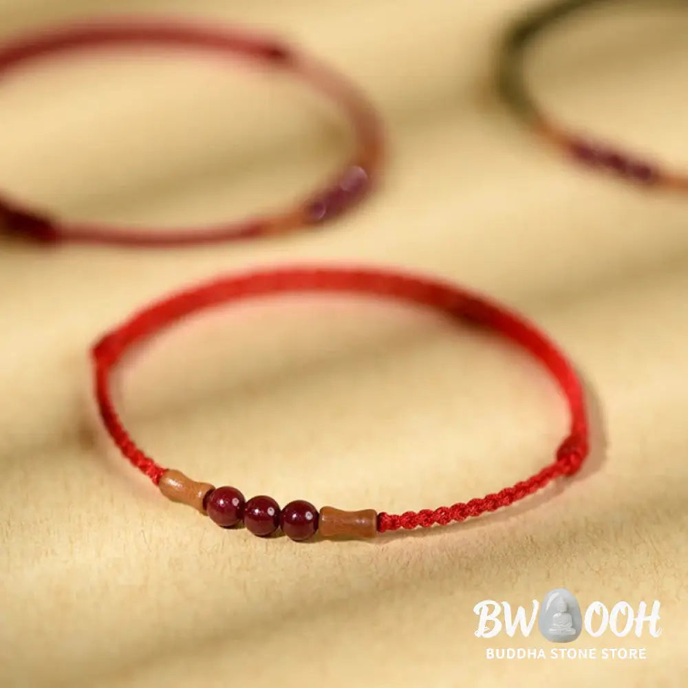 Buddha Stones Cinnabar Beads Peach Wood Blessing String Bracelet - Bracelet