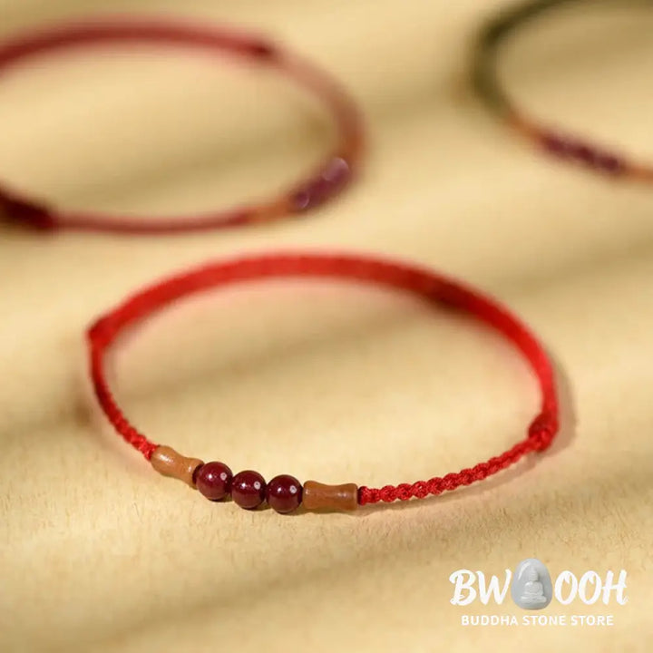 Buddha Stones Cinnabar Beads Peach Wood Blessing String Bracelet - Bracelet