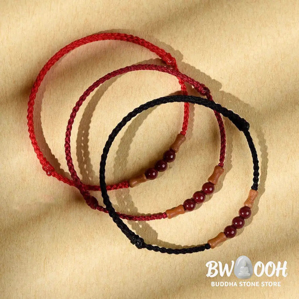 Buddha Stones Cinnabar Beads Peach Wood Blessing String Bracelet - Bracelet