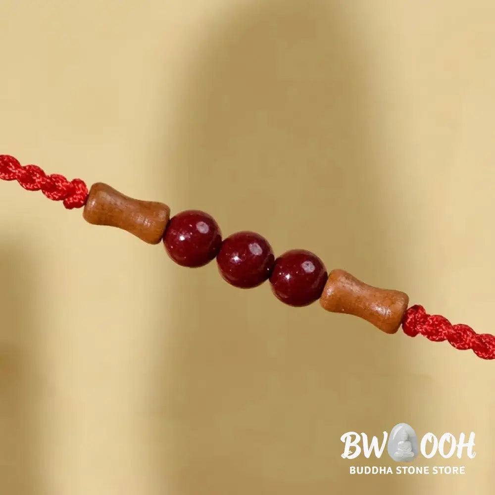 Buddha Stones Cinnabar Beads Peach Wood Blessing String Bracelet - Bracelet