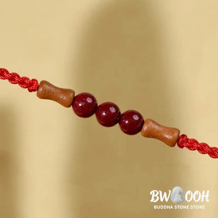 Buddha Stones Cinnabar Beads Peach Wood Blessing String Bracelet - Bracelet