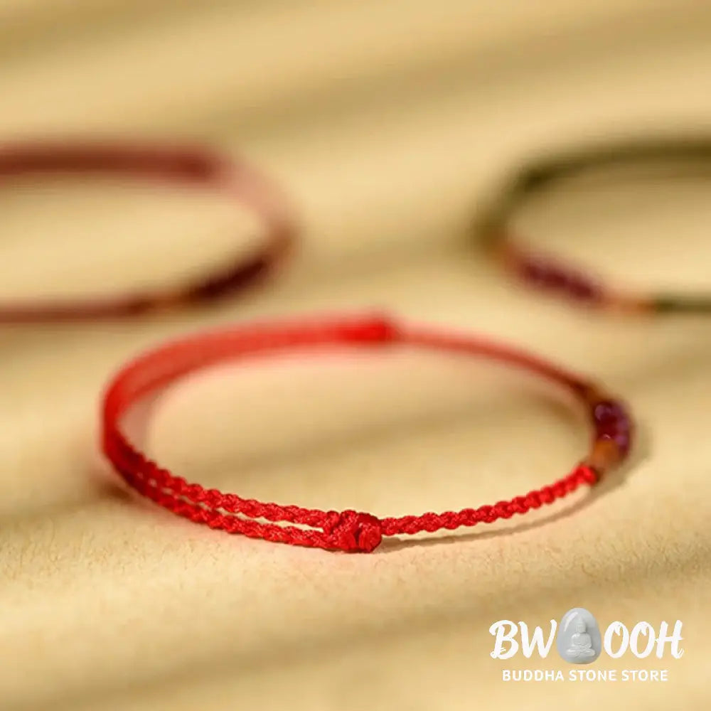 Buddha Stones Cinnabar Beads Peach Wood Blessing String Bracelet - Bracelet