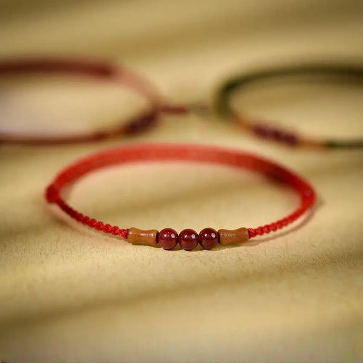 BWOOOH Cinnabar Beads Peach Wood Blessing String Bracelet
