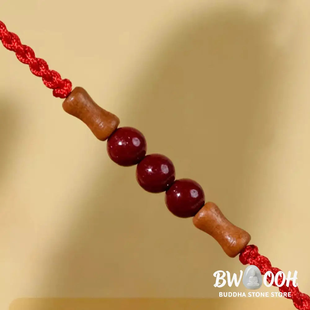 Buddha Stones Cinnabar Beads Peach Wood Blessing String Bracelet - Bracelet