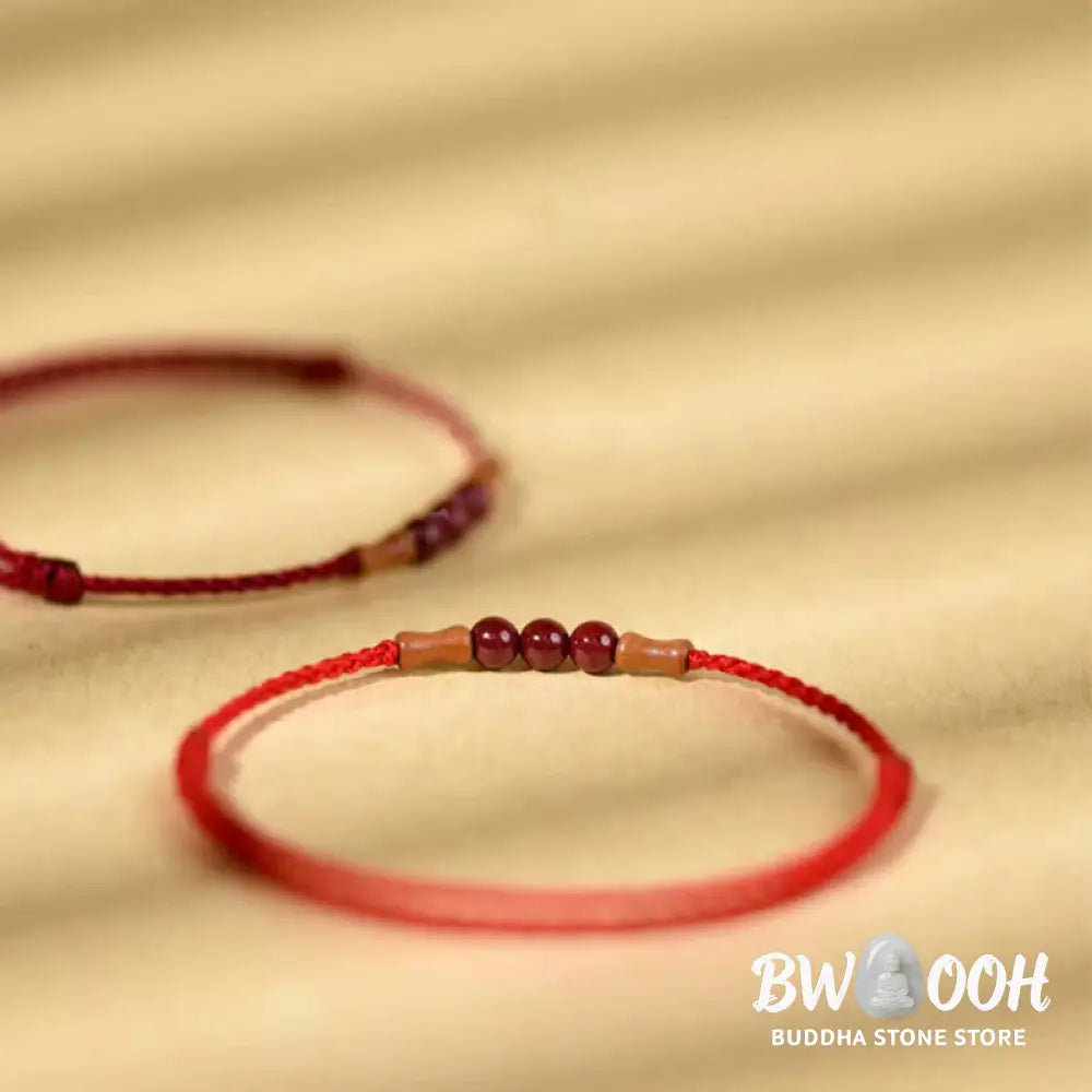 Buddha Stones Cinnabar Beads Peach Wood Blessing String Bracelet - Bracelet