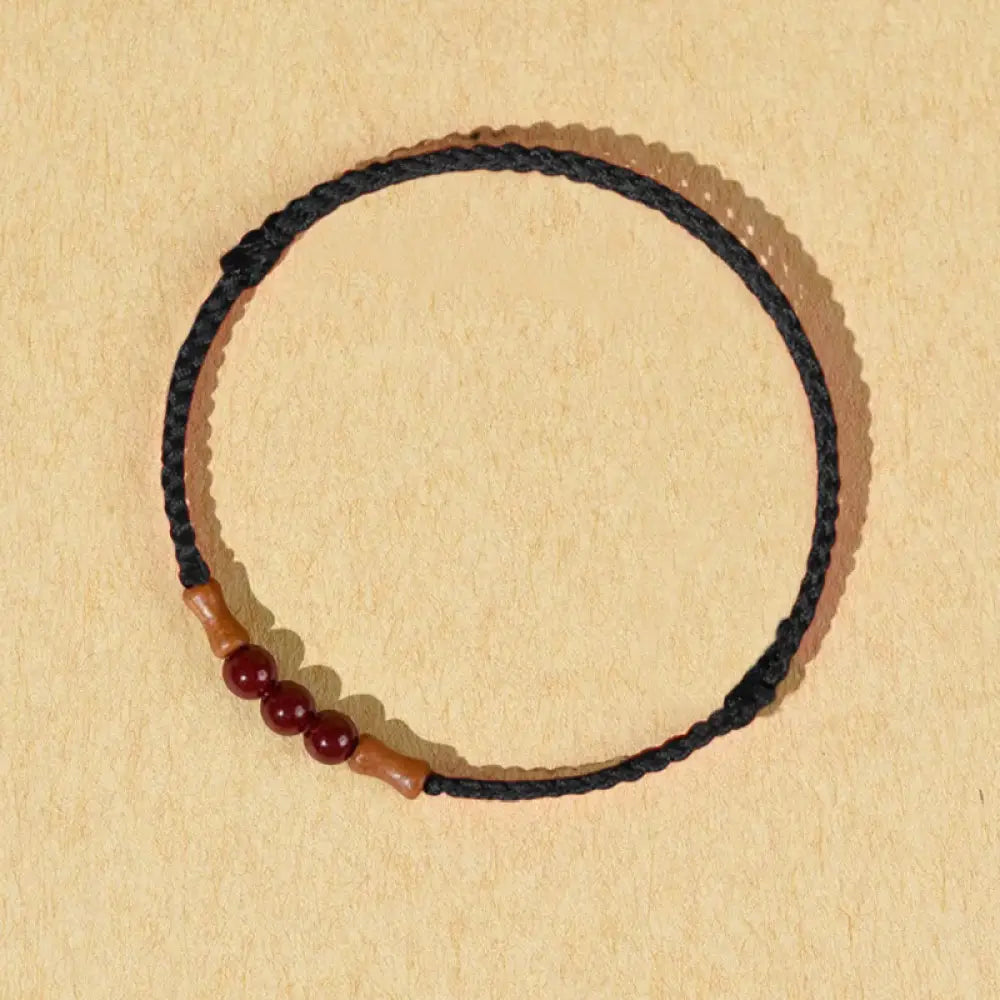 Buddha Stones Cinnabar Beads Peach Wood Blessing String Bracelet - Black(Wrist Circumference: 14-18cm) - Bracelet
