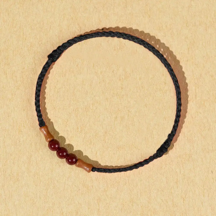Buddha Stones Cinnabar Beads Peach Wood Blessing String Bracelet - Black(Wrist Circumference: 14-18cm) - Bracelet
