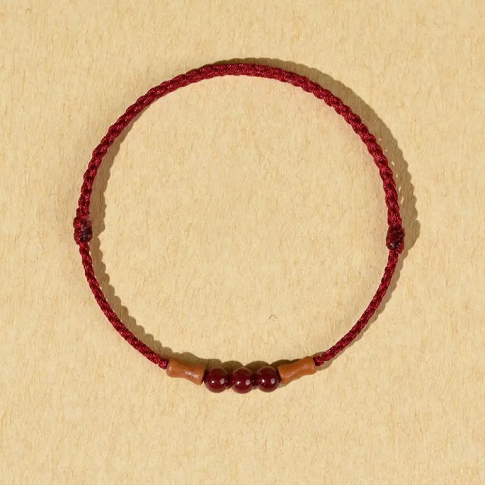 Buddha Stones Cinnabar Beads Peach Wood Blessing String Bracelet - Dark Red(Wrist Circumference: 14-18cm) - Bracelet