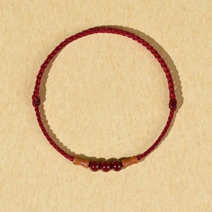 Buddha Stones Cinnabar Beads Peach Wood Blessing String Bracelet - Dark Red(Wrist Circumference: 14-18cm) - Bracelet