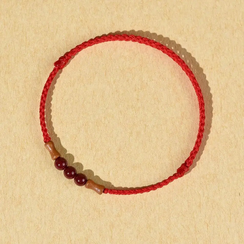 Buddha Stones Cinnabar Beads Peach Wood Blessing String Bracelet - Red(Wrist Circumference: 14-18cm) - Bracelet