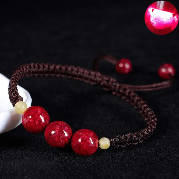 Buddha Stones Cinnabar Blessing Red String Bracelet For Kids - BWOOOH - Brown(Wrist Circumference 14cm) / 6mm*8mm