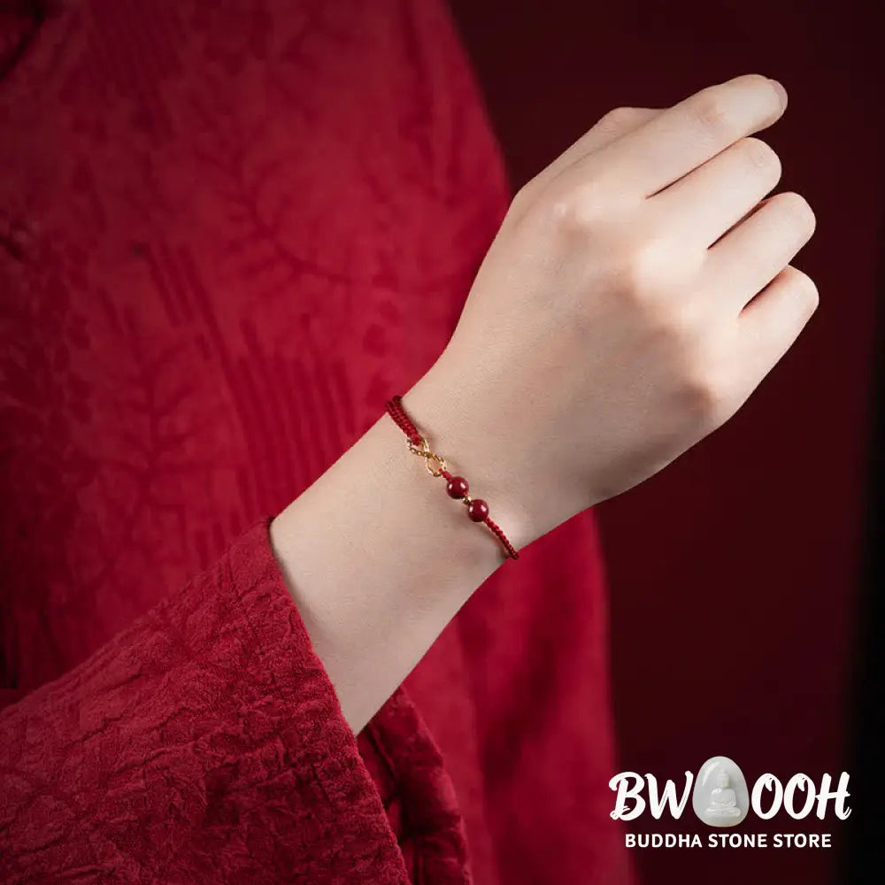 Buddha Stones Cinnabar Blessing Red String Golden Infinity Symbol Bracelet Anklet - BWOOOH - Bracelet Anklet