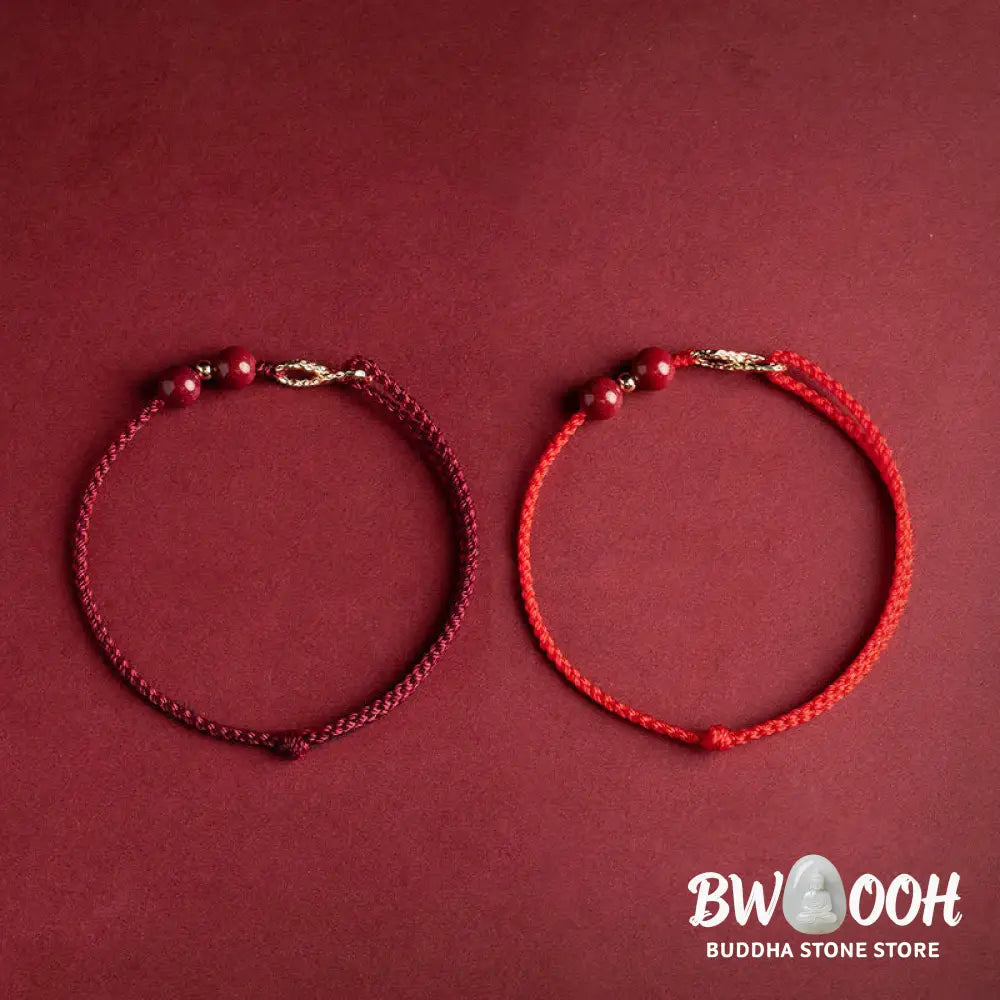 Buddha Stones Cinnabar Blessing Red String Golden Infinity Symbol Bracelet Anklet - BWOOOH - Bracelet Anklet