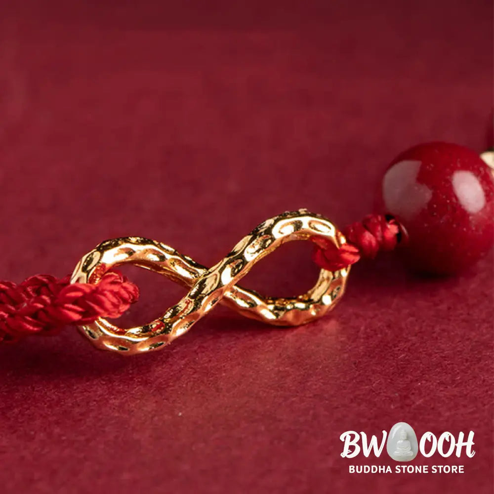 Buddha Stones Cinnabar Blessing Red String Golden Infinity Symbol Bracelet Anklet - BWOOOH - Bracelet Anklet