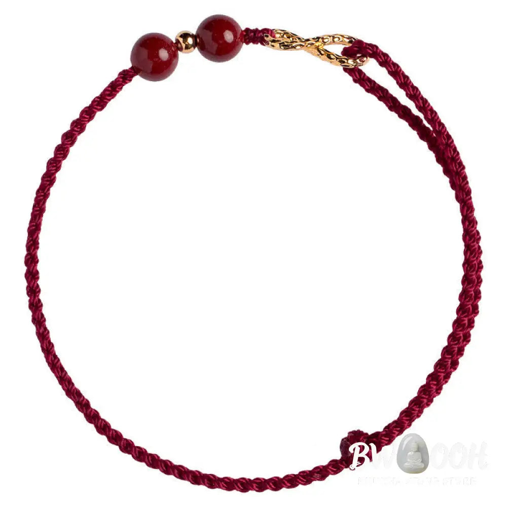 Buddha Stones Cinnabar Blessing Red String Golden Infinity Symbol Bracelet Anklet - BWOOOH - Bracelet Anklet
