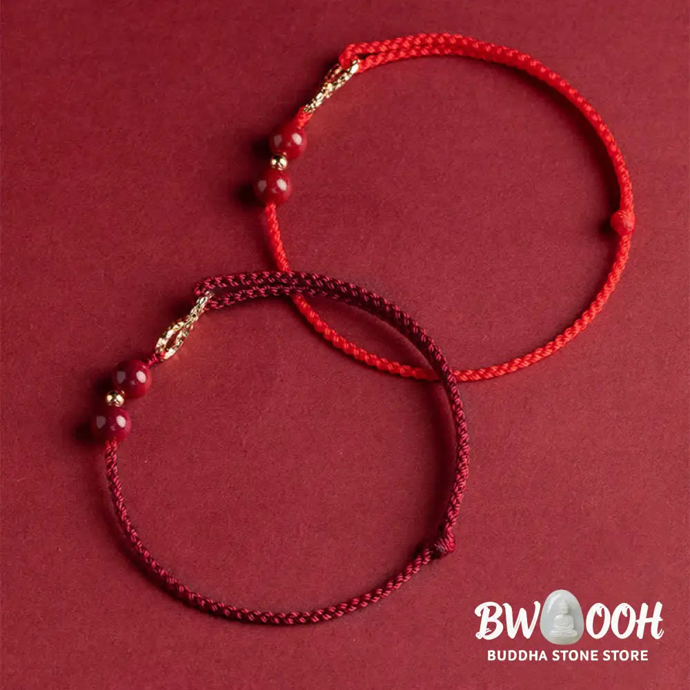 Buddha Stones Cinnabar Blessing Red String Golden Infinity Symbol Bracelet Anklet - BWOOOH - Bracelet Anklet