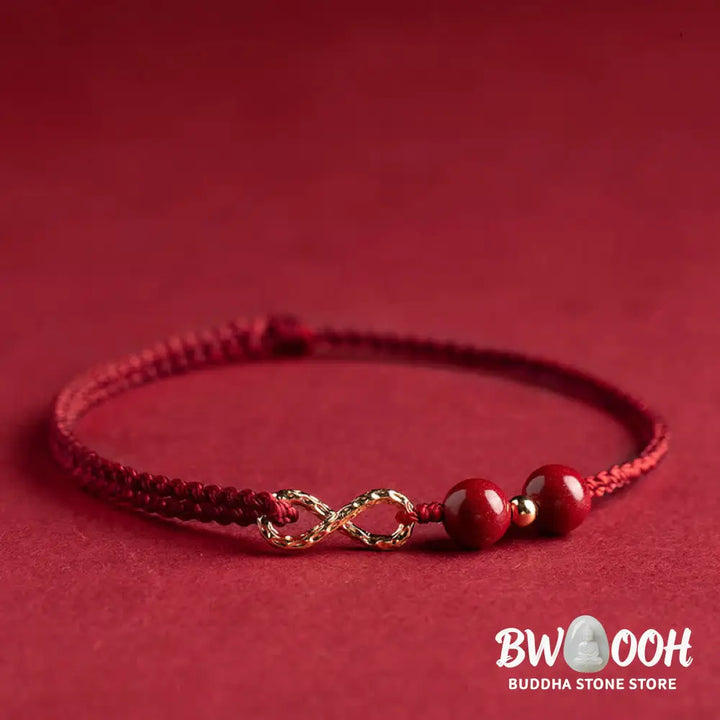 Buddha Stones Cinnabar Blessing Red String Golden Infinity Symbol Bracelet Anklet - BWOOOH - Bracelet Anklet