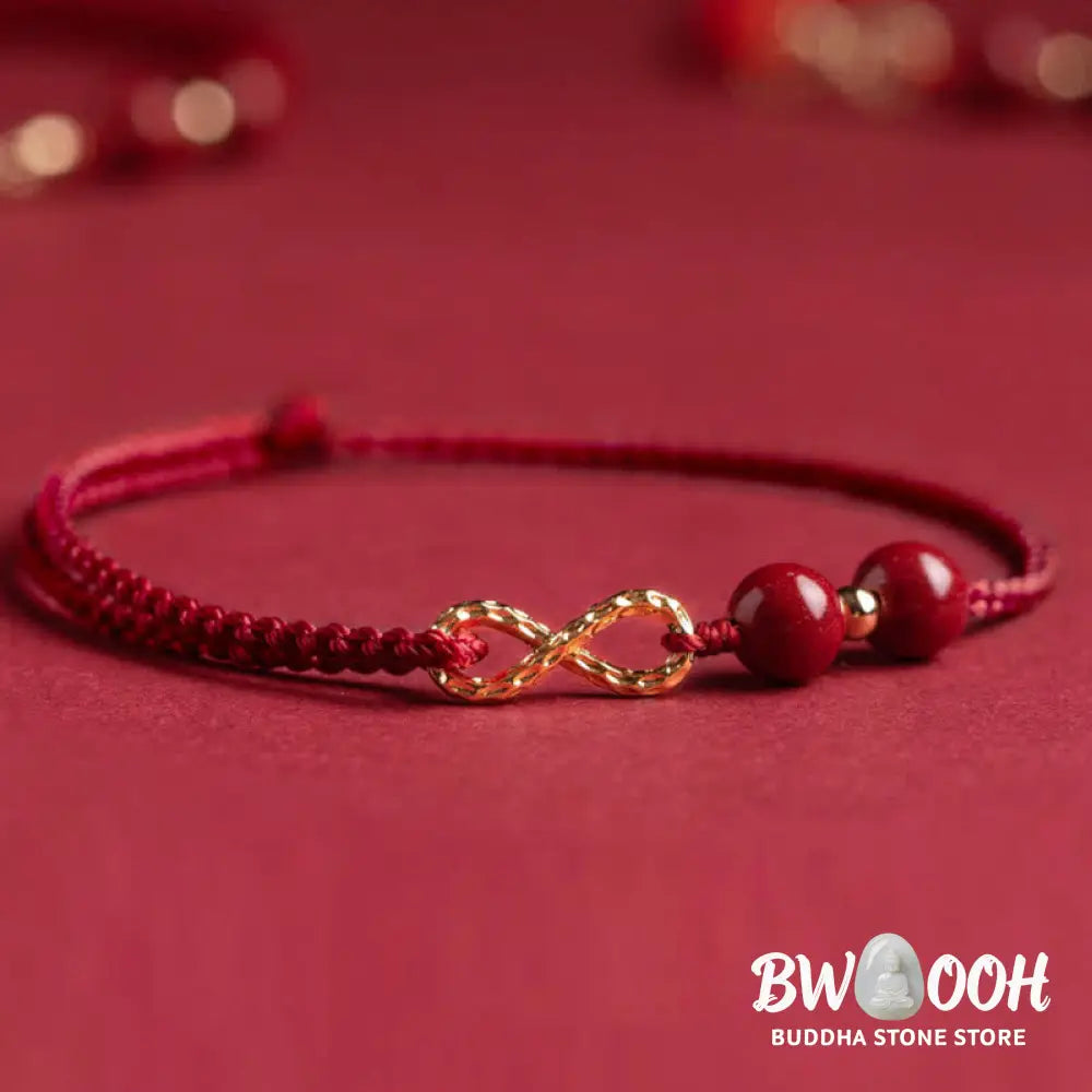 Buddha Stones Cinnabar Blessing Red String Golden Infinity Symbol Bracelet Anklet - BWOOOH - Bracelet Anklet