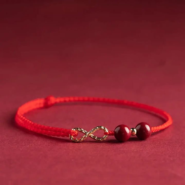 Buddha Stones Cinnabar Blessing Red String Golden Infinity Symbol Bracelet Anklet - BWOOOH - Red / Bracelet(Wrist