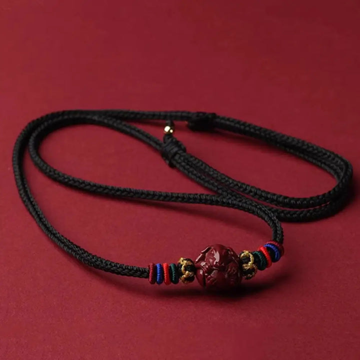 Buddha Stones Cinnabar Chinese Zodiac Black String Blessing Necklace Pendants - BWOOOH - Cinnabar Dog - Necklaces &amp;