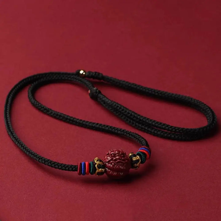 Buddha Stones Cinnabar Chinese Zodiac Black String Blessing Necklace Pendants - BWOOOH - Cinnabar Dragon - Necklaces &amp;