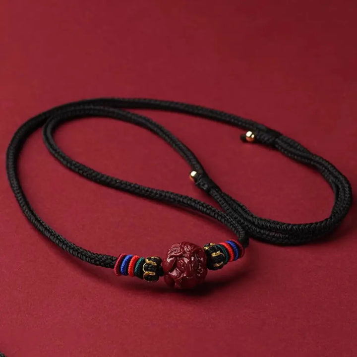 Buddha Stones Cinnabar Chinese Zodiac Black String Blessing Necklace Pendants - BWOOOH - Cinnabar Horse - Necklaces &amp;