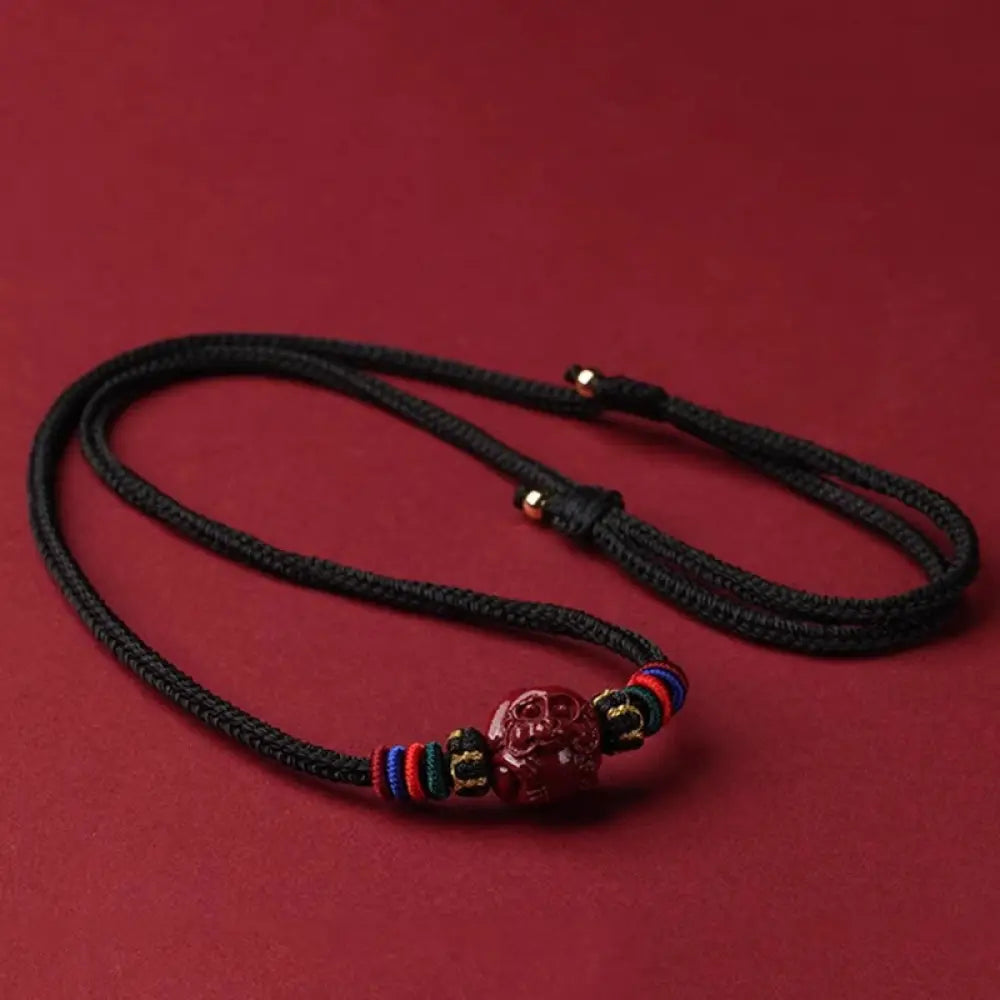 Buddha Stones Cinnabar Chinese Zodiac Black String Blessing Necklace Pendants - BWOOOH - Cinnabar Monkey - Necklaces &amp;