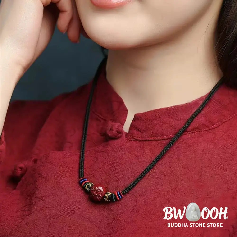 Buddha Stones Cinnabar Chinese Zodiac Black String Blessing Necklace Pendants - BWOOOH - Necklaces &amp; Pendants
