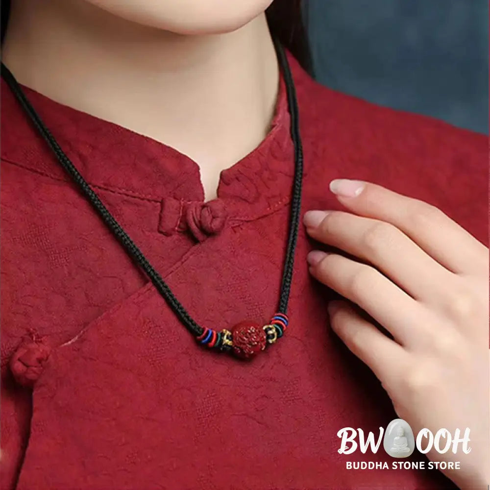 Buddha Stones Cinnabar Chinese Zodiac Black String Blessing Necklace Pendants - BWOOOH - Necklaces &amp; Pendants