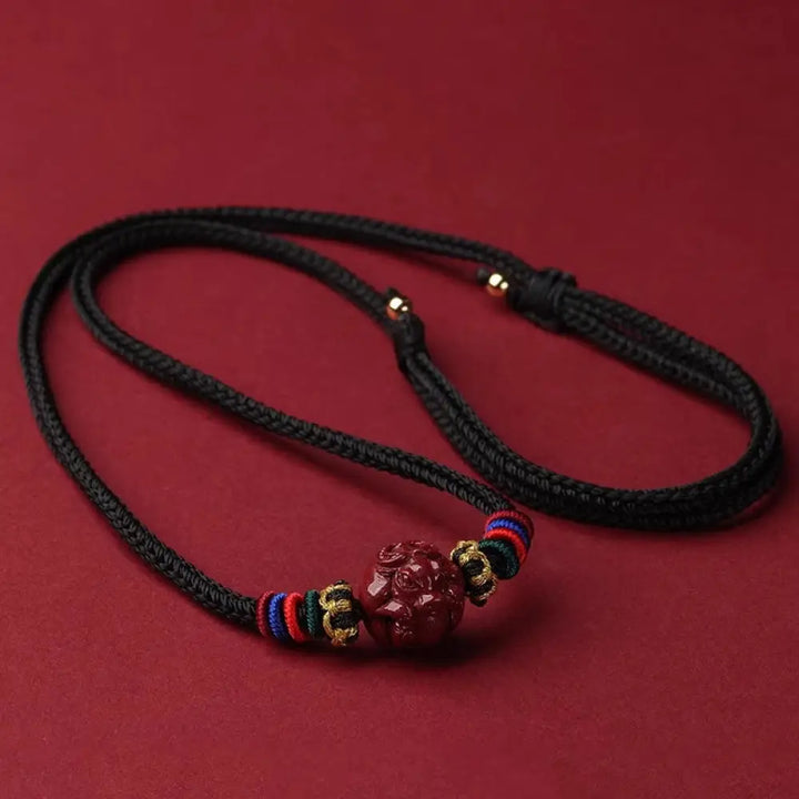 Buddha Stones Cinnabar Chinese Zodiac Black String Blessing Necklace Pendants - BWOOOH - Cinnabar Ox - Necklaces &amp;