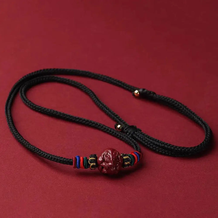 Buddha Stones Cinnabar Chinese Zodiac Black String Blessing Necklace Pendants - BWOOOH - Cinnabar Rat - Necklaces &amp;