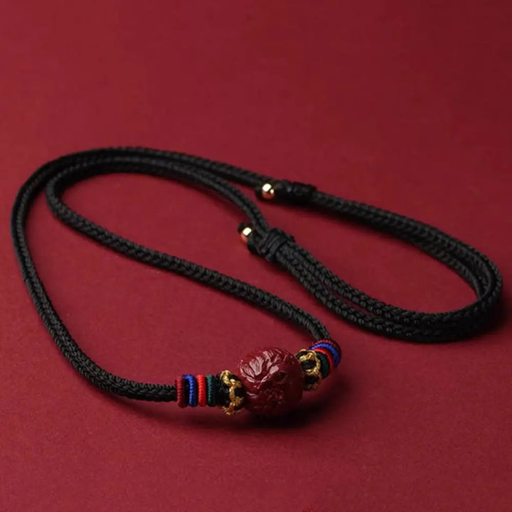Buddha Stones Cinnabar Chinese Zodiac Black String Blessing Necklace Pendants - BWOOOH - Cinnabar Rooster - Necklaces &amp;