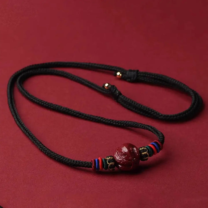 Buddha Stones Cinnabar Chinese Zodiac Black String Blessing Necklace Pendants - BWOOOH - Cinnabar Snake - Necklaces &amp;