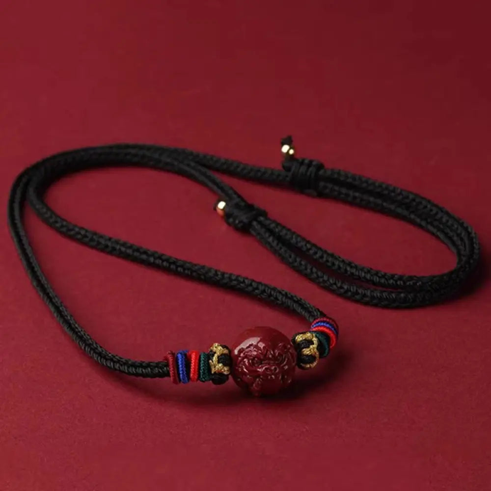 Buddha Stones Cinnabar Chinese Zodiac Black String Blessing Necklace Pendants - BWOOOH - Cinnabar Tiger - Necklaces &amp;