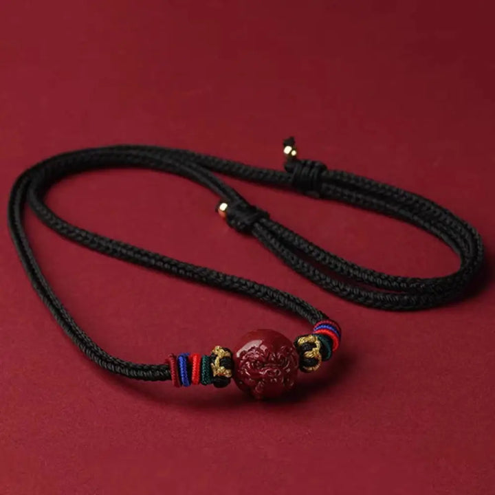 Buddha Stones Cinnabar Chinese Zodiac Black String Blessing Necklace Pendants - BWOOOH - Cinnabar Tiger - Necklaces &amp;