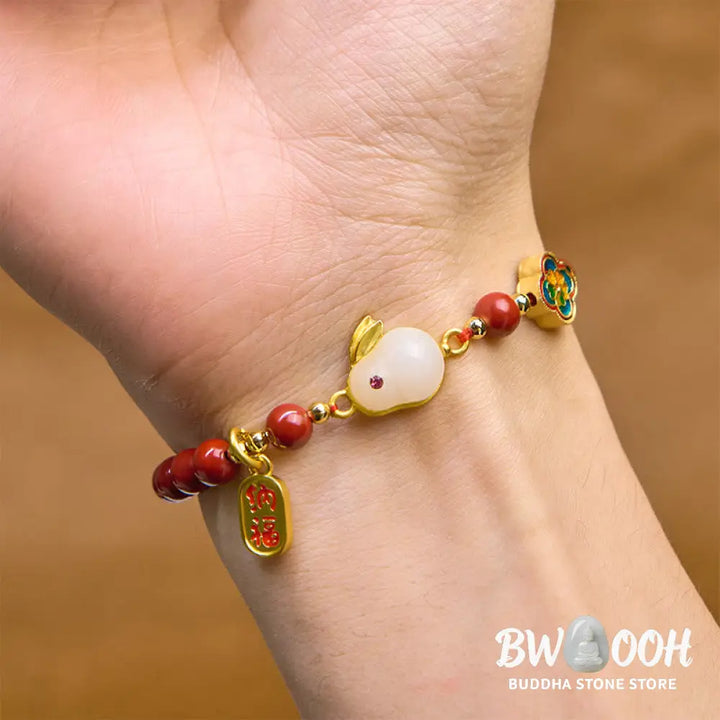 Buddha Stones Cinnabar Cute Rabbit Bunny Fu Character Calm Bracelet - BWOOOH - Bracelet