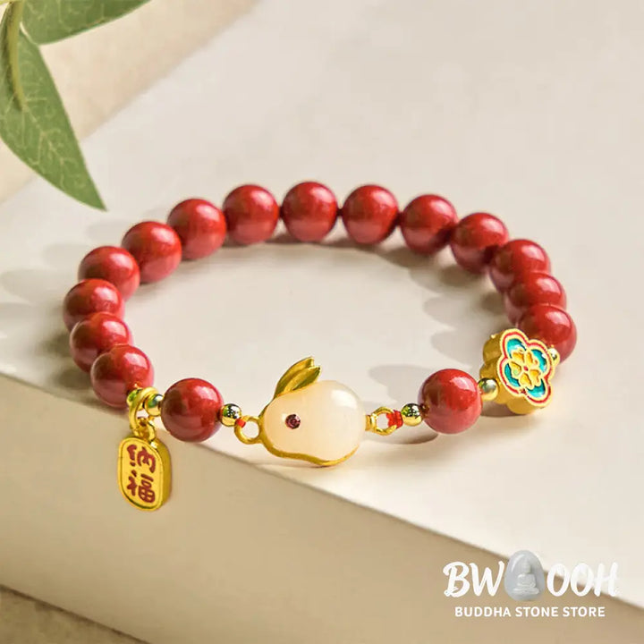 Buddha Stones Cinnabar Cute Rabbit Bunny Fu Character Calm Bracelet - BWOOOH - Bracelet