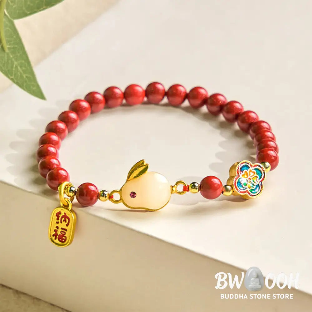 Buddha Stones Cinnabar Cute Rabbit Bunny Fu Character Calm Bracelet - BWOOOH - Bracelet