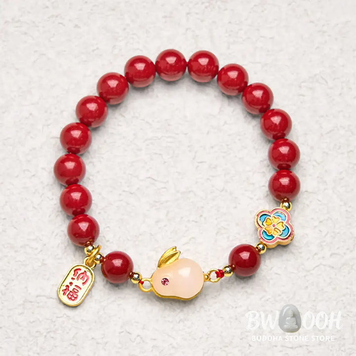 Buddha Stones Cinnabar Cute Rabbit Bunny Fu Character Calm Bracelet - BWOOOH - Bracelet