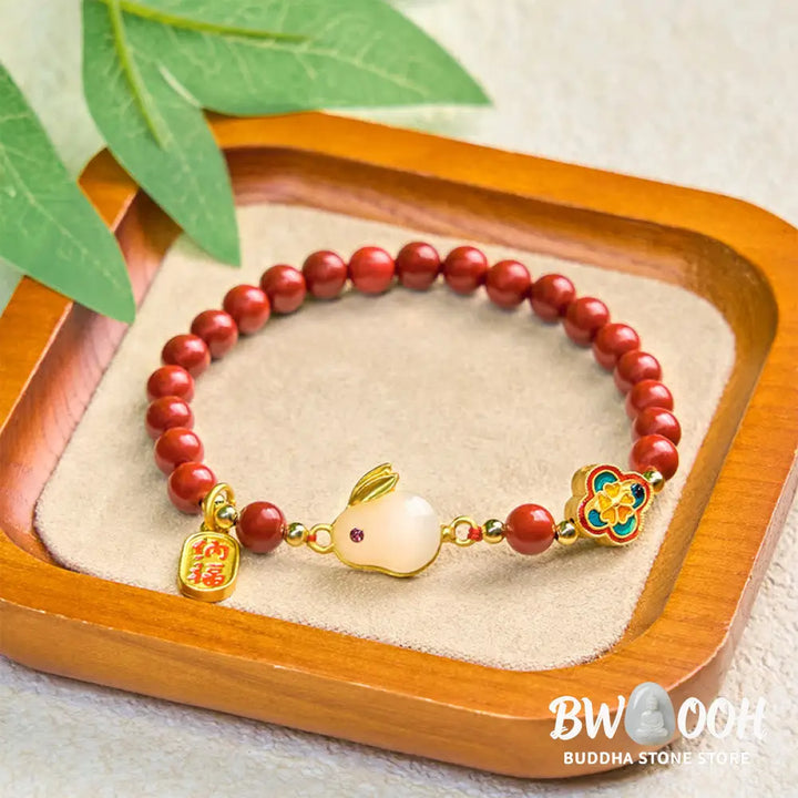 Buddha Stones Cinnabar Cute Rabbit Bunny Fu Character Calm Bracelet - BWOOOH - Bracelet