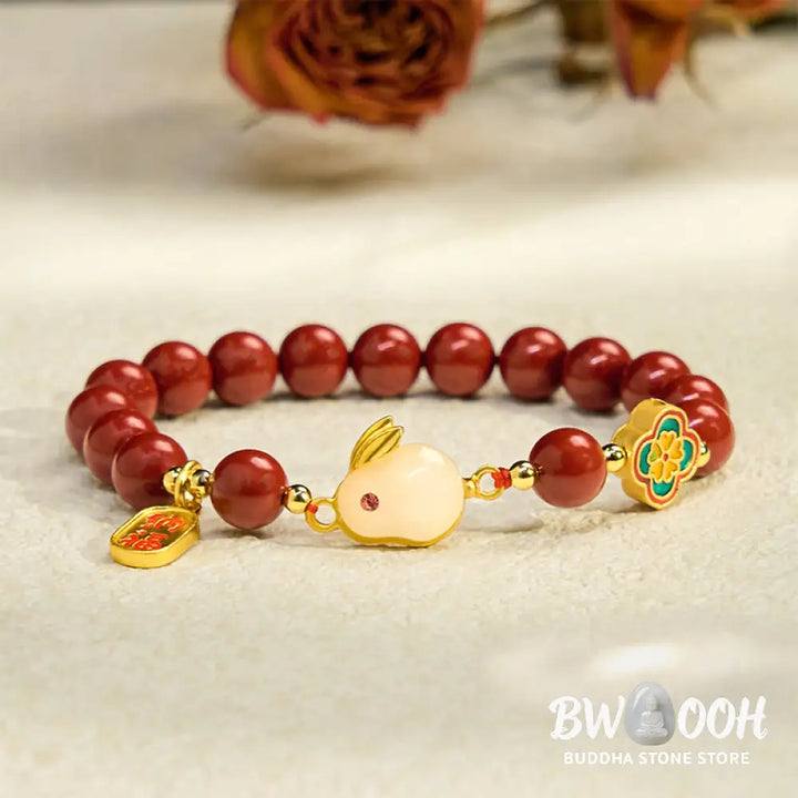 Buddha Stones Cinnabar Cute Rabbit Bunny Fu Character Calm Bracelet - BWOOOH - Bracelet