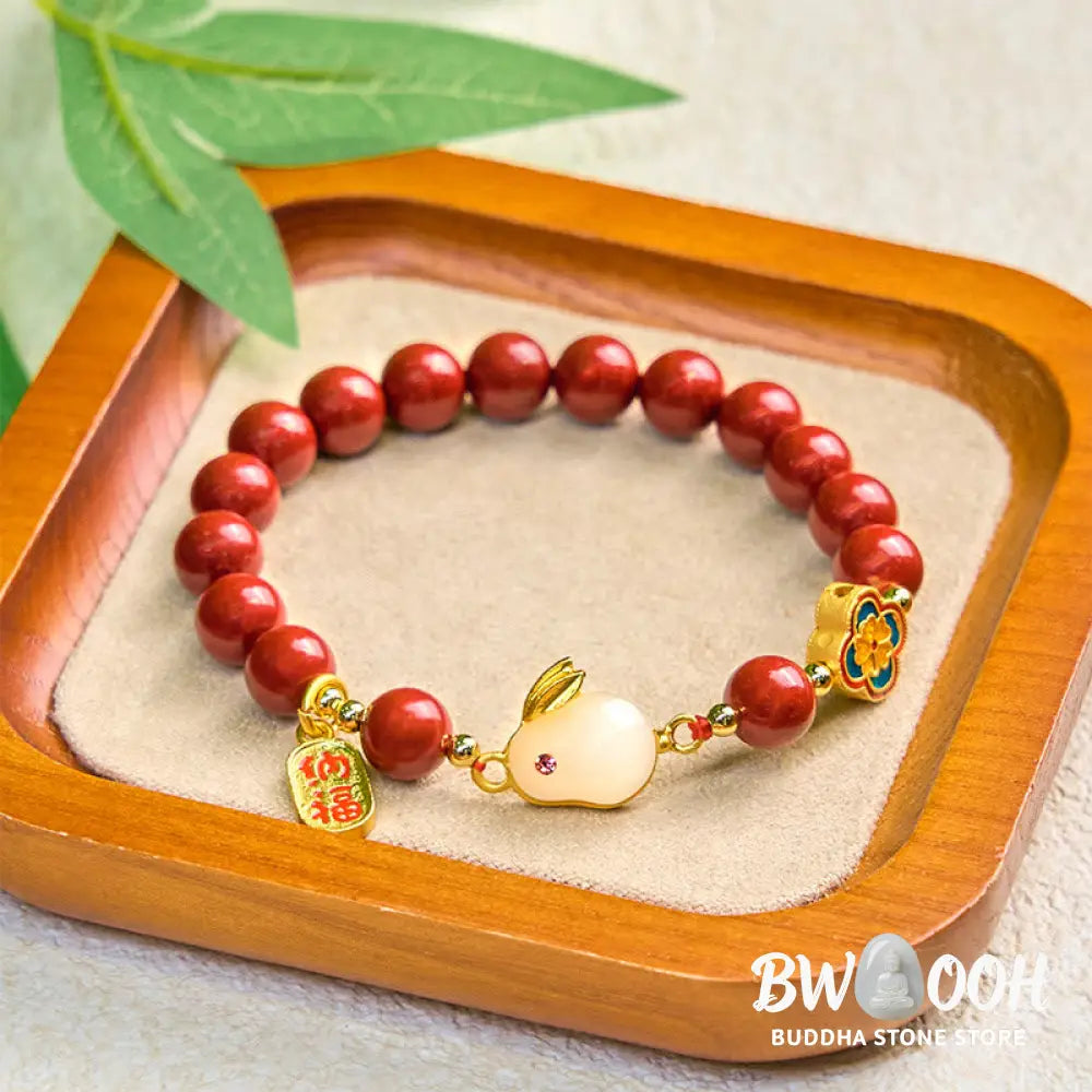 Buddha Stones Cinnabar Cute Rabbit Bunny Fu Character Calm Bracelet - BWOOOH - Bracelet