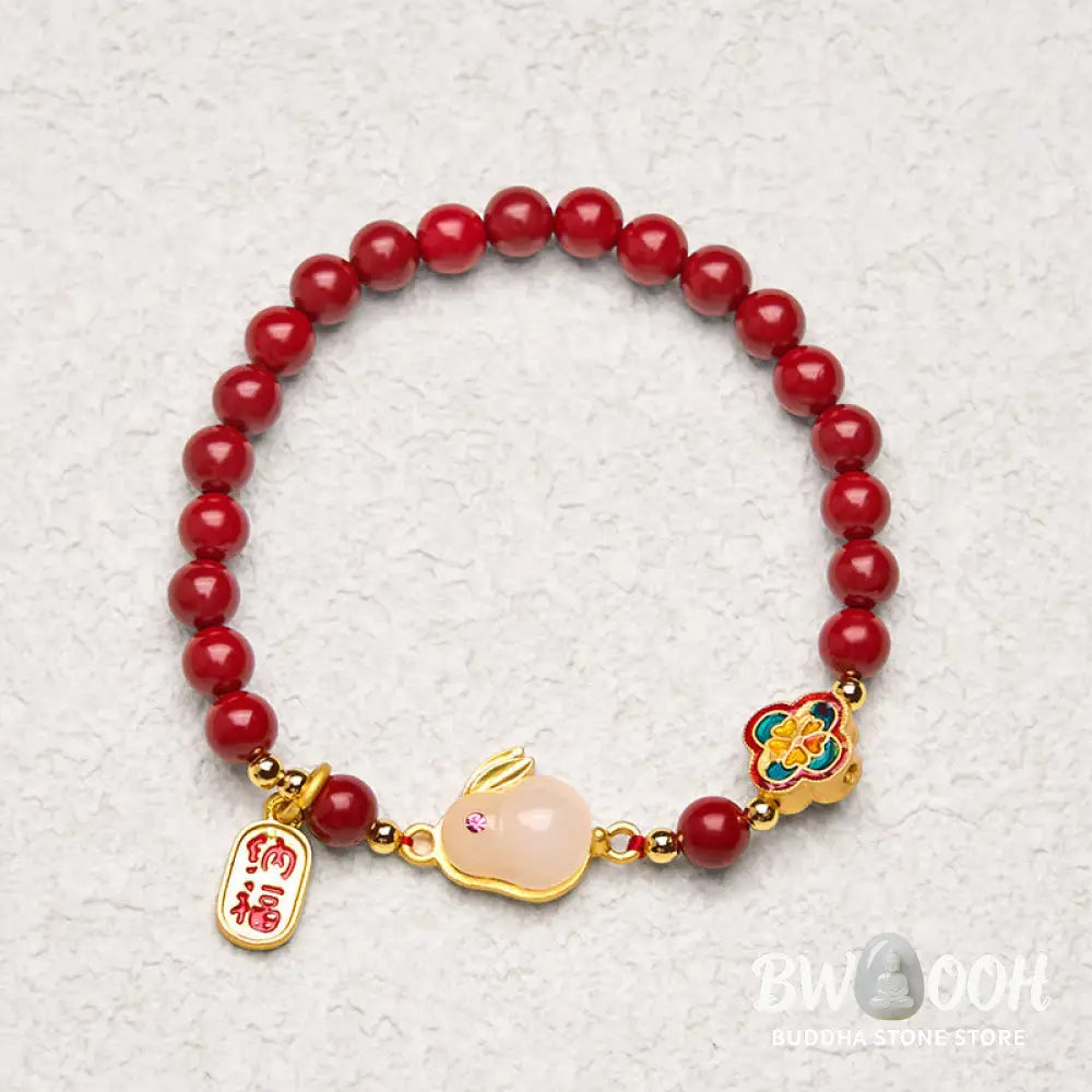 Buddha Stones Cinnabar Cute Rabbit Bunny Fu Character Calm Bracelet - BWOOOH - Bracelet