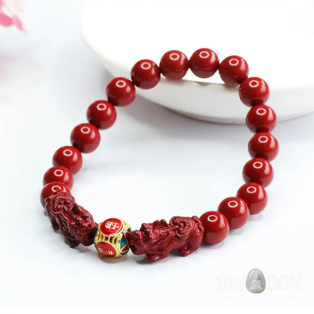 Buddha Stones Cinnabar Double PIXIU Keep Away Evil Spirits Bracelet - BWOOOH - Cinnabar Double PIXIU(Wrist