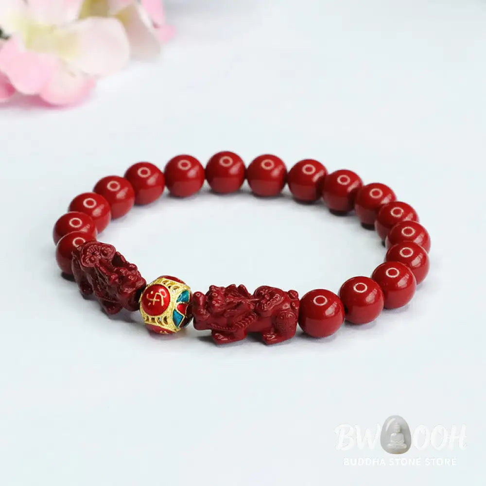 Buddha Stones Cinnabar Double PIXIU Keep Away Evil Spirits Bracelet - BWOOOH - Cinnabar Double PIXIU(Wrist