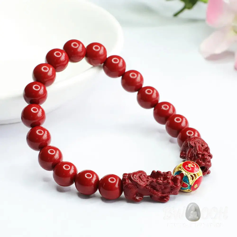 Buddha Stones Cinnabar Double PIXIU Keep Away Evil Spirits Bracelet - BWOOOH - Cinnabar Double PIXIU(Wrist