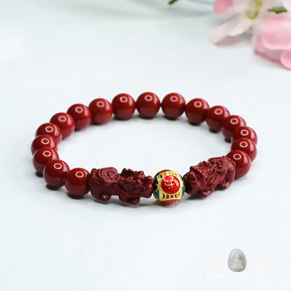 Buddha Stones Cinnabar Double PIXIU Keep Away Evil Spirits Bracelet - BWOOOH - Cinnabar Double PIXIU(Wrist