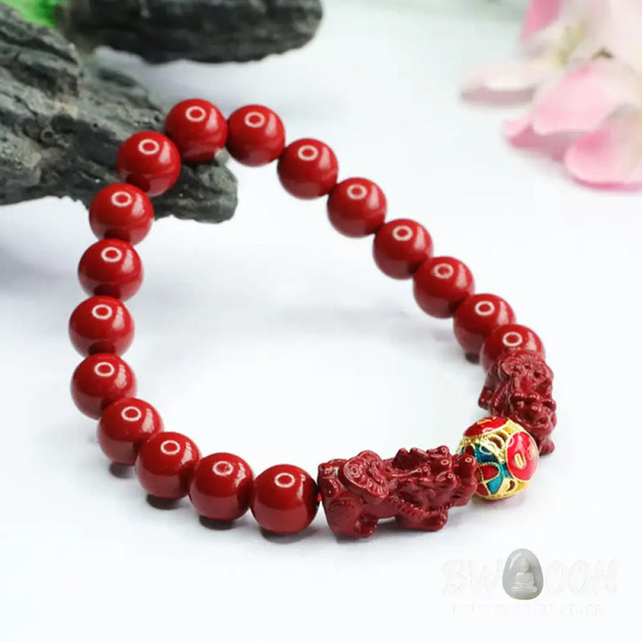 Buddha Stones Cinnabar Double PIXIU Keep Away Evil Spirits Bracelet - BWOOOH - Cinnabar Double PIXIU(Wrist